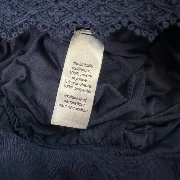 Maurices Navy Romper WMNS S Lace Trim Flutter Sleeve Stretchy V-Neck Keyhole - Picture 9 of 10